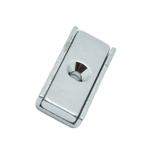 U POTMAGNET neodímium 20X13,5X5 d3,5, neodimium mágnes, mágnes, 